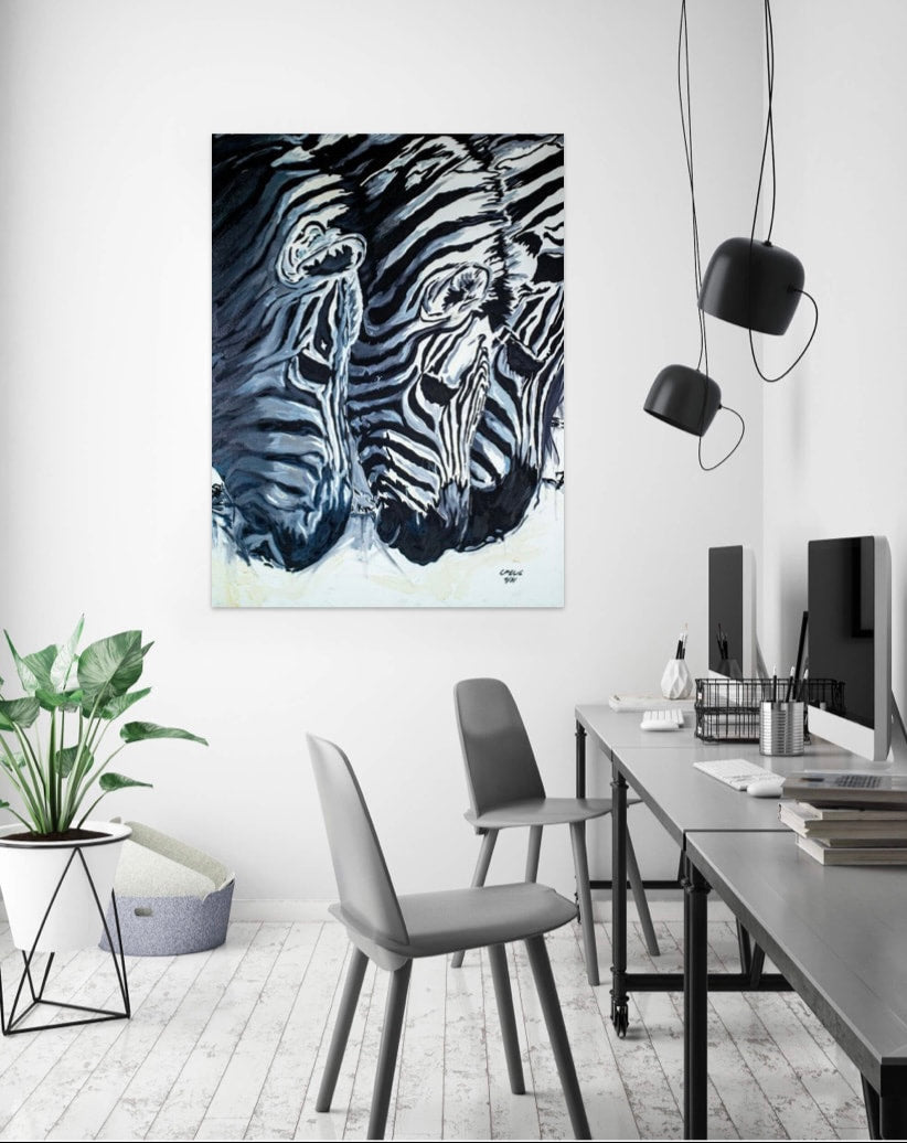 Baby Zebras (Textured Paper Art in Glass Frame)